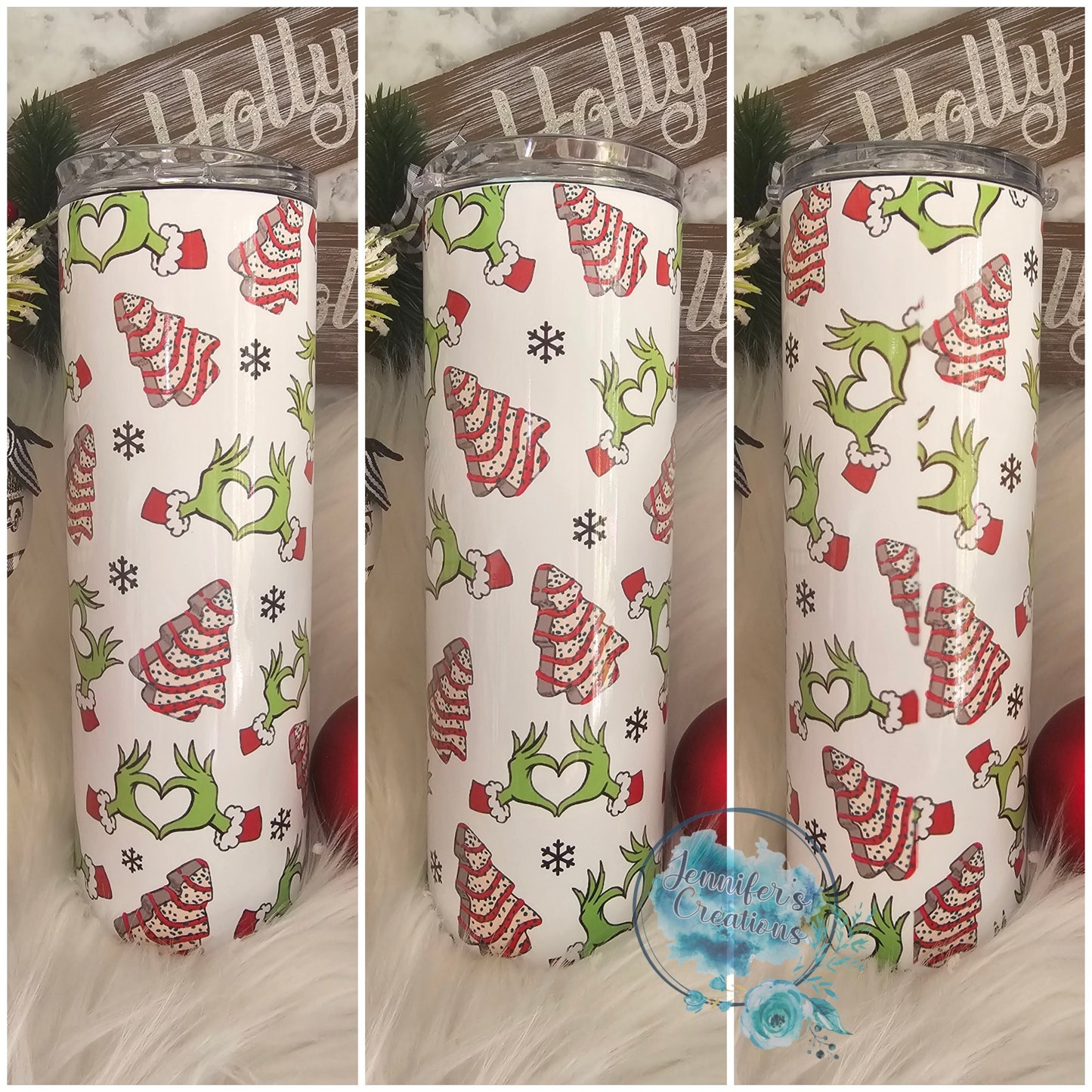 Christmas cakes and the grinch hands