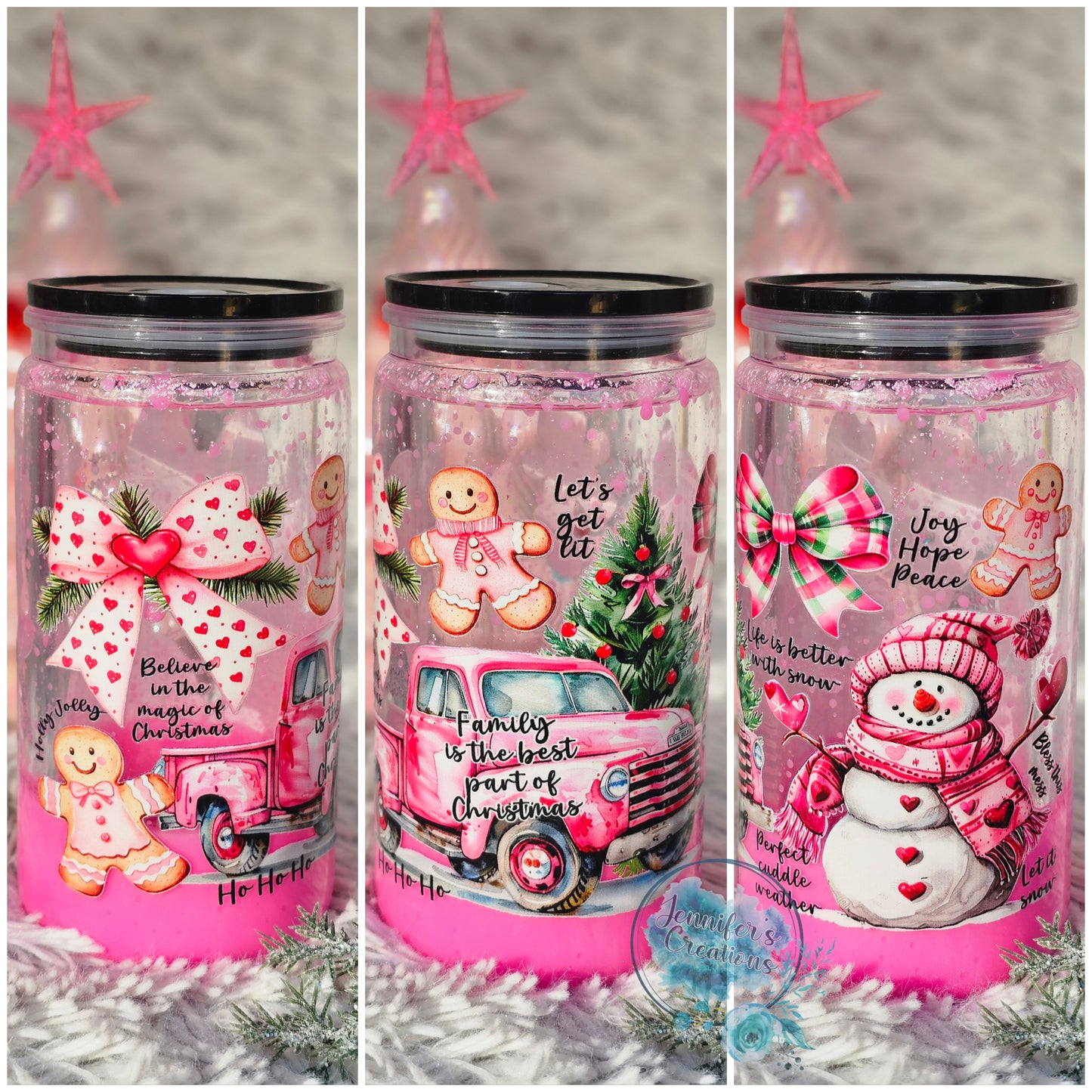 Hot pink lava christmas truck with sayings.