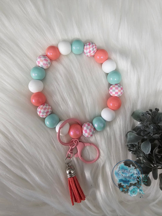 teal, coral checkered
