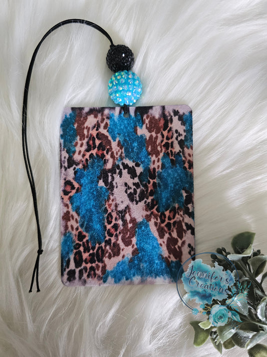 Leopard cow print teal glitter